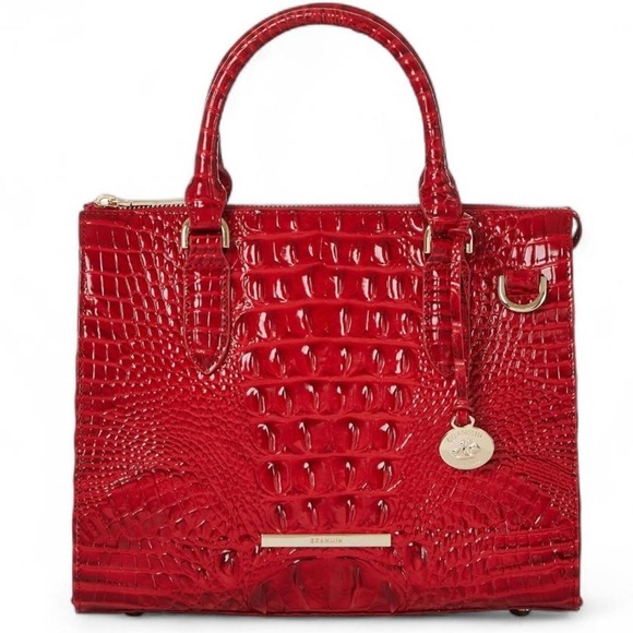 Brahmin Anywhere Convertible Melbourne Embossed Leather Satchel in Carnation Red - Picture 1 of 5